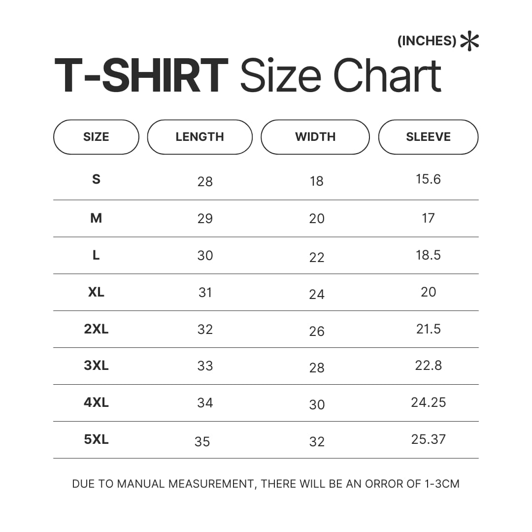 T shirt Size Chart - Tarot Merchandise