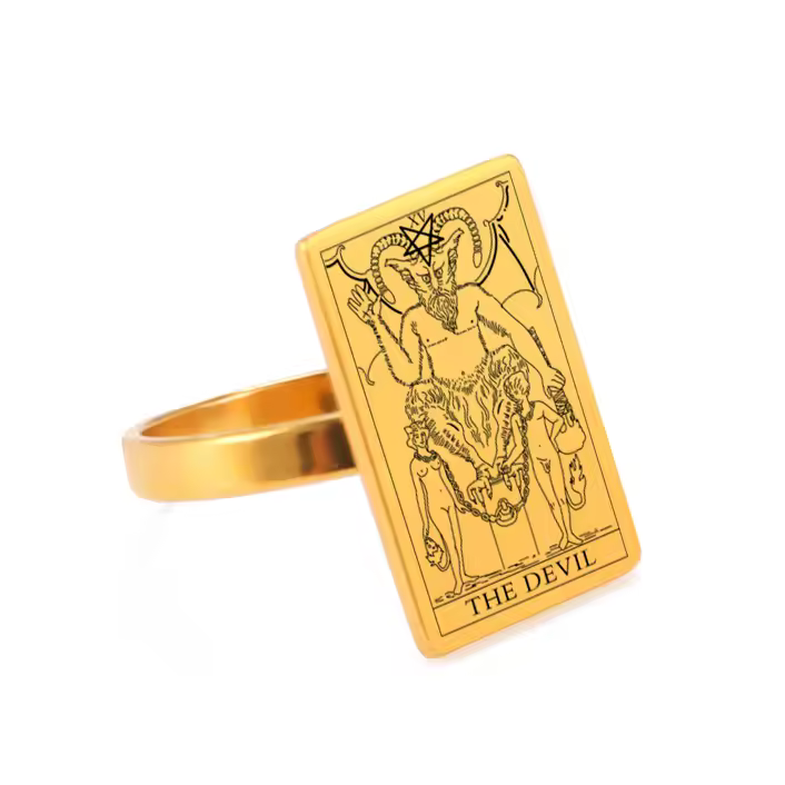 The Devil Tarot Gold Gothic Symbol Ring