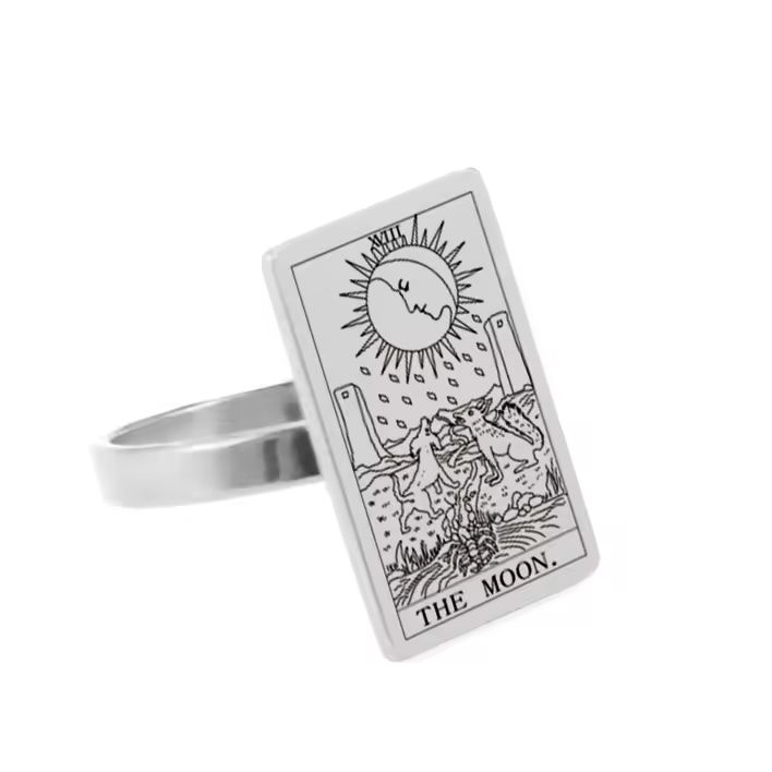 The Moon Tarot Silver Celestial Symbol Ring