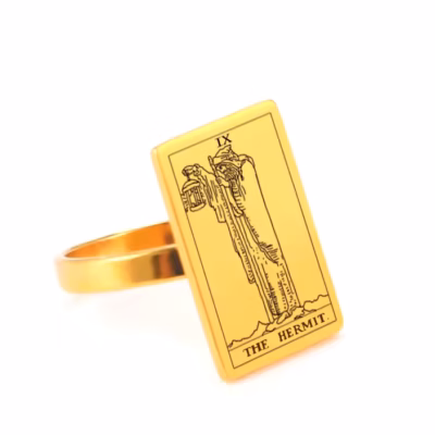 The Hermit Tarot Gold Mystic Symbol Ring