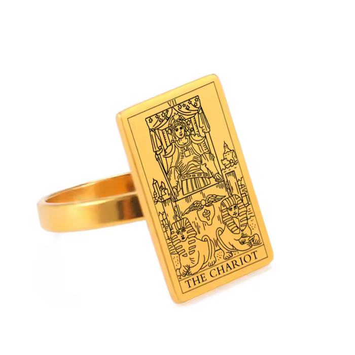 The Chariot Tarot Gold Mystic Symbol Ring
