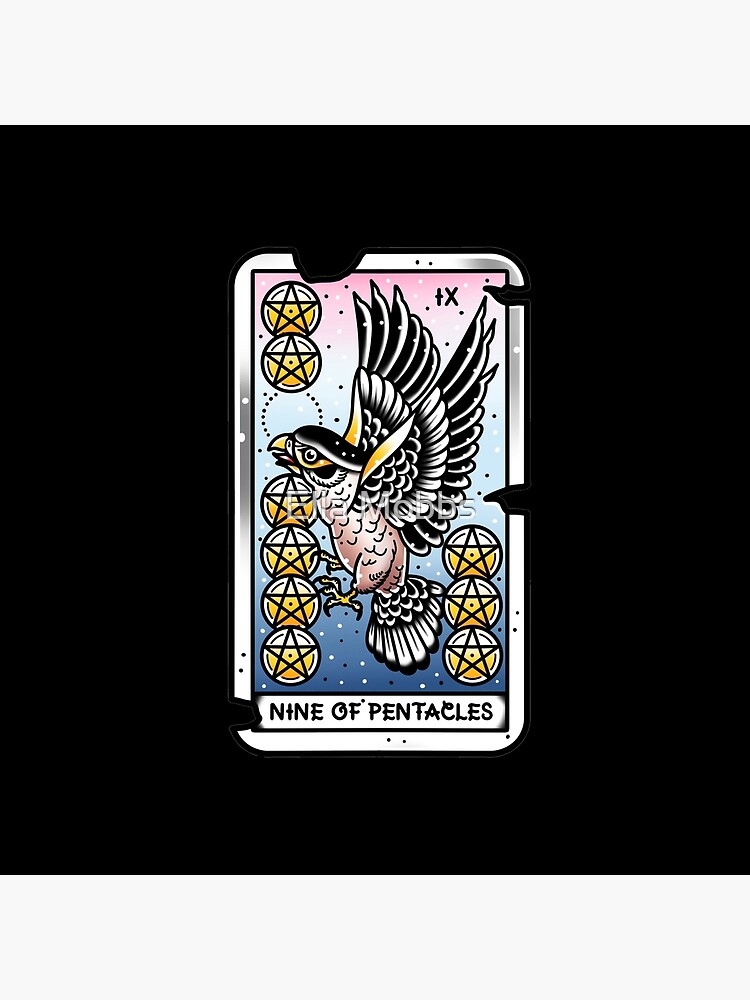 Nine Of Pentacles Vintage Tattoo Design Throw Pillow - Image 2