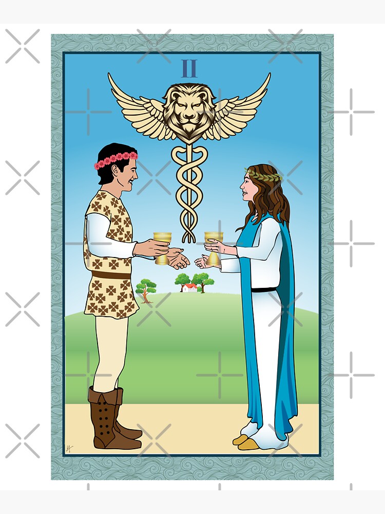Two Of Cups Mystic Tarot Design Tapestry - Image 2