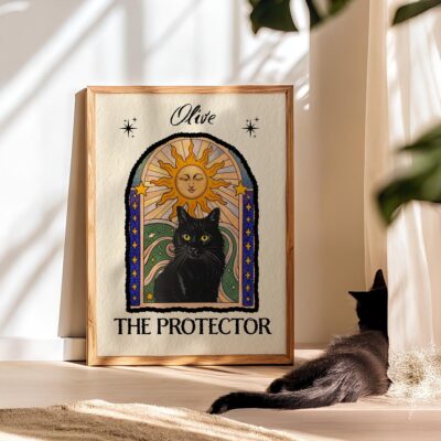 Mystical Cat Protector Portrait Custom Tarot Wall Art