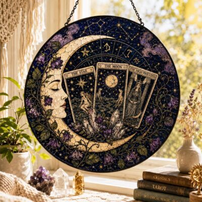 Crescent Moon Witchy Tarot Cards Suncatcher