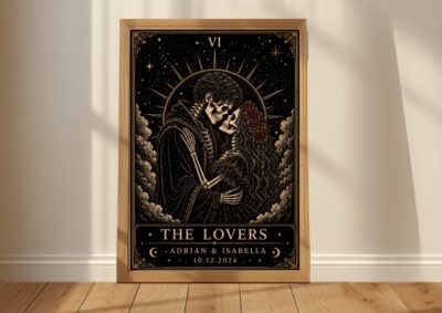 Skeleton Lovers Celestial Couple Custom Tarot Wall Art