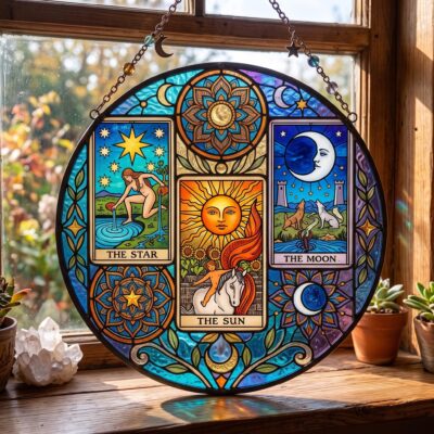 Sun Moon Star Celestial Cards Suncatcher