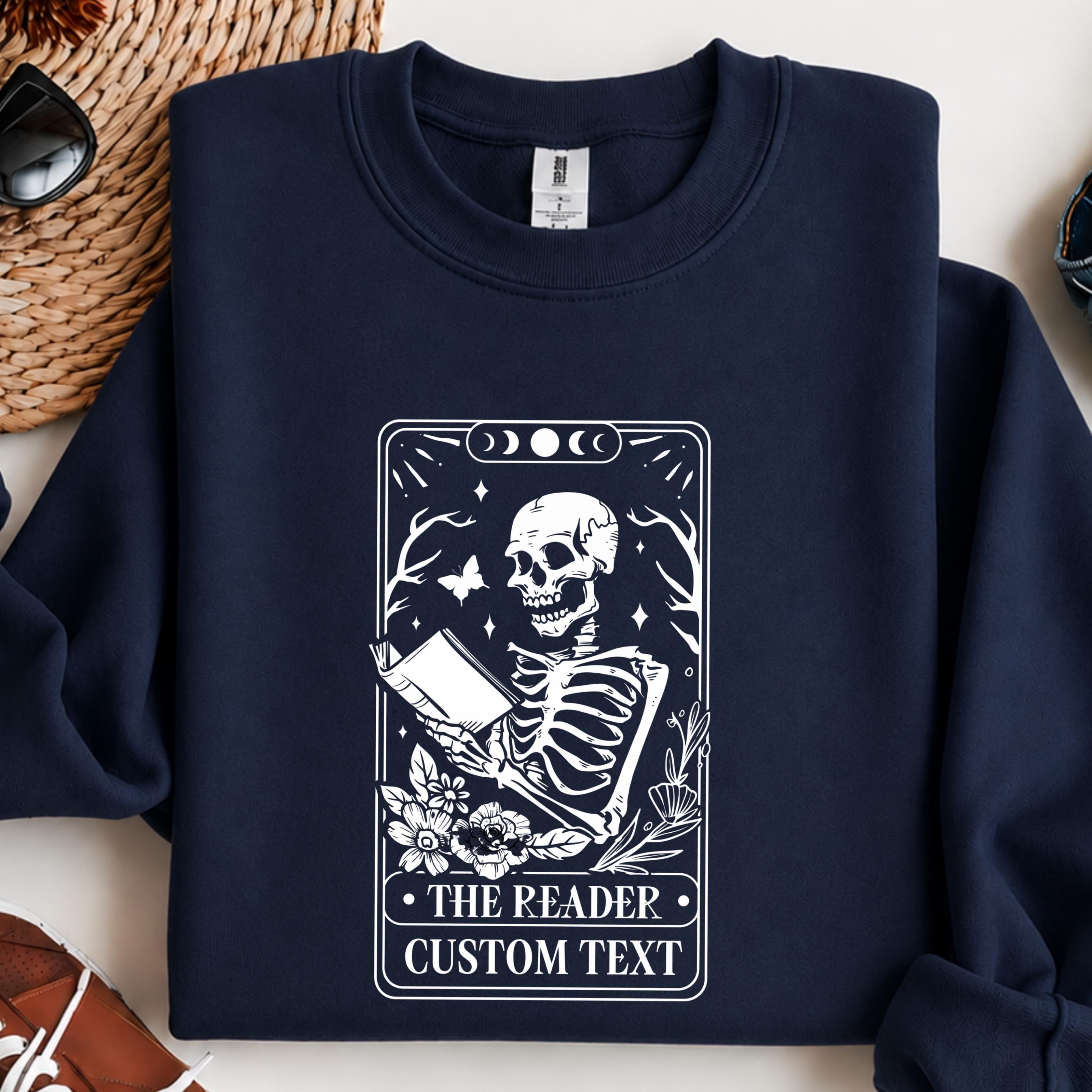 Skeleton Reader Moonlit Books Custom Sweatshirt - Image 2