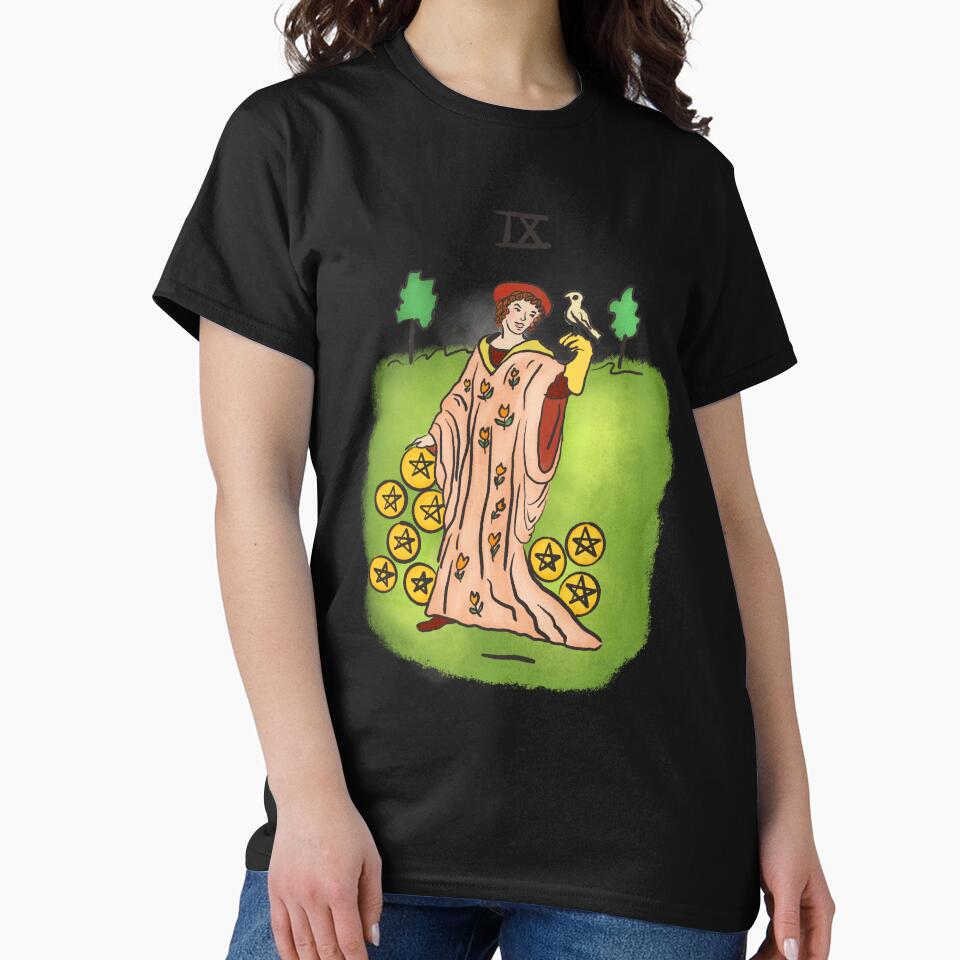 Nine Of Pentacles Arcana Design T-shirt - Image 2