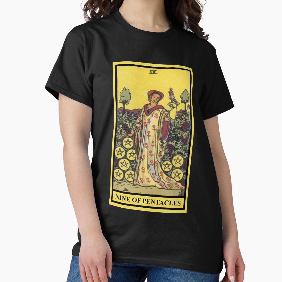 Nine Of Pentacles Tarot Design T-shirt - Image 3