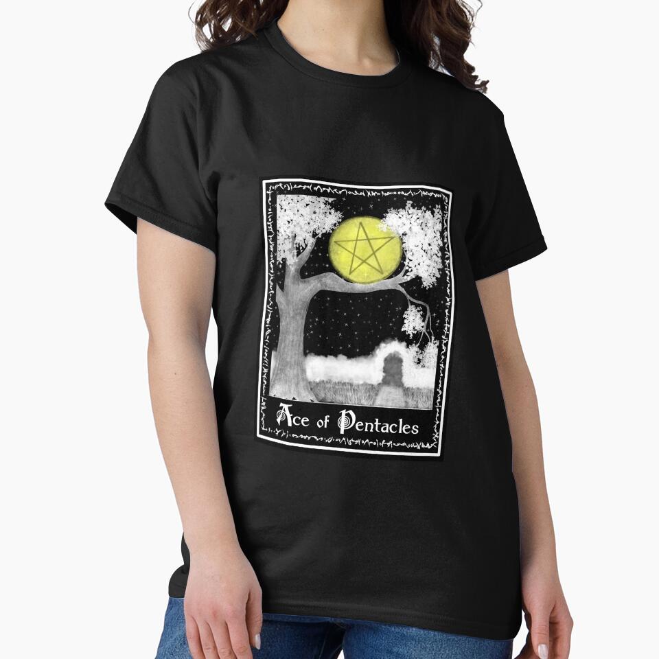 Ace Of Pentacles Witchcraft Tarot Design T-shirt - Image 3