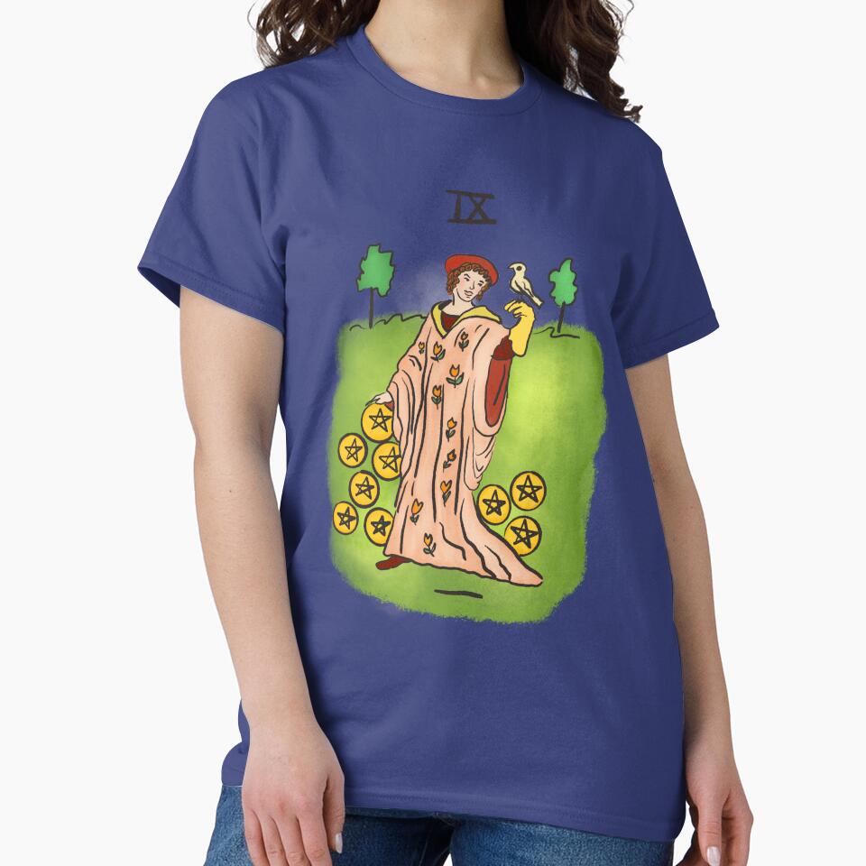 Nine Of Pentacles Arcana Design T-shirt - Image 4