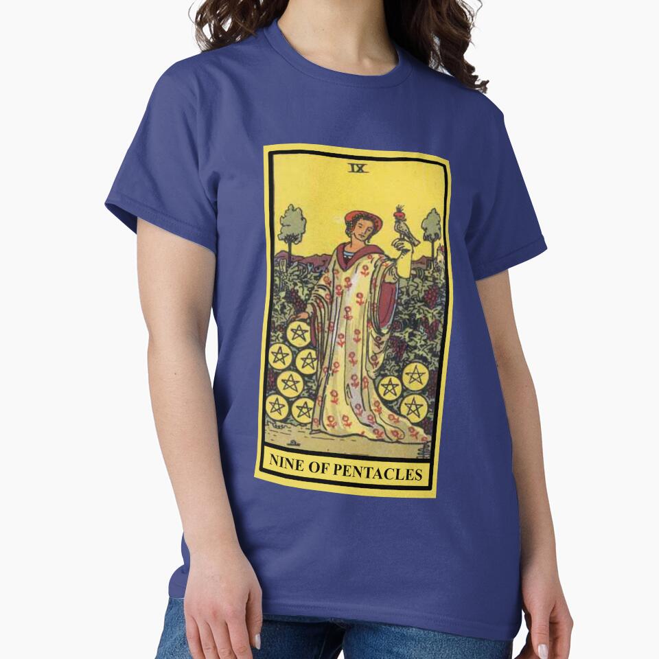 Nine Of Pentacles Tarot Design T-shirt - Image 4