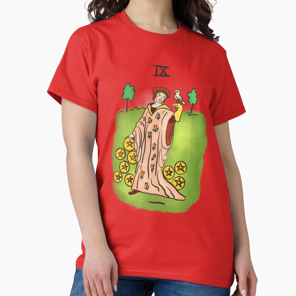 Nine Of Pentacles Arcana Design T-shirt - Image 5