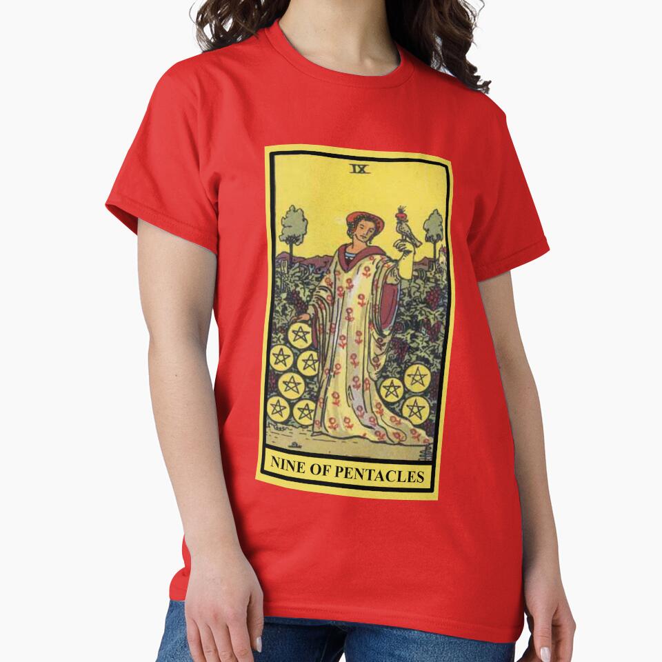 Nine Of Pentacles Tarot Design T-shirt - Image 5
