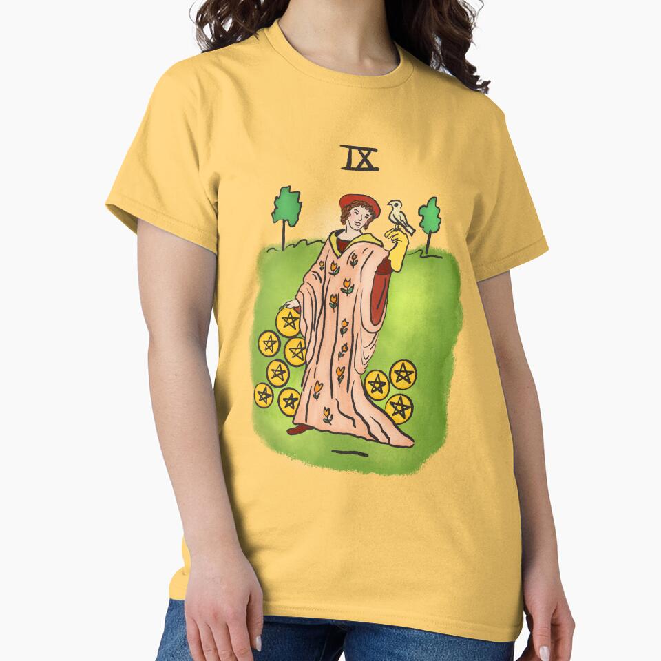Nine Of Pentacles Arcana Design T-shirt - Image 6