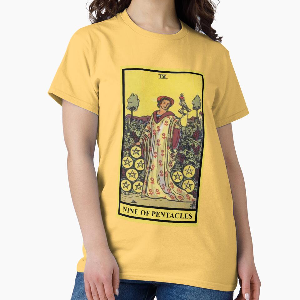 Nine Of Pentacles Tarot Design T-shirt - Image 6