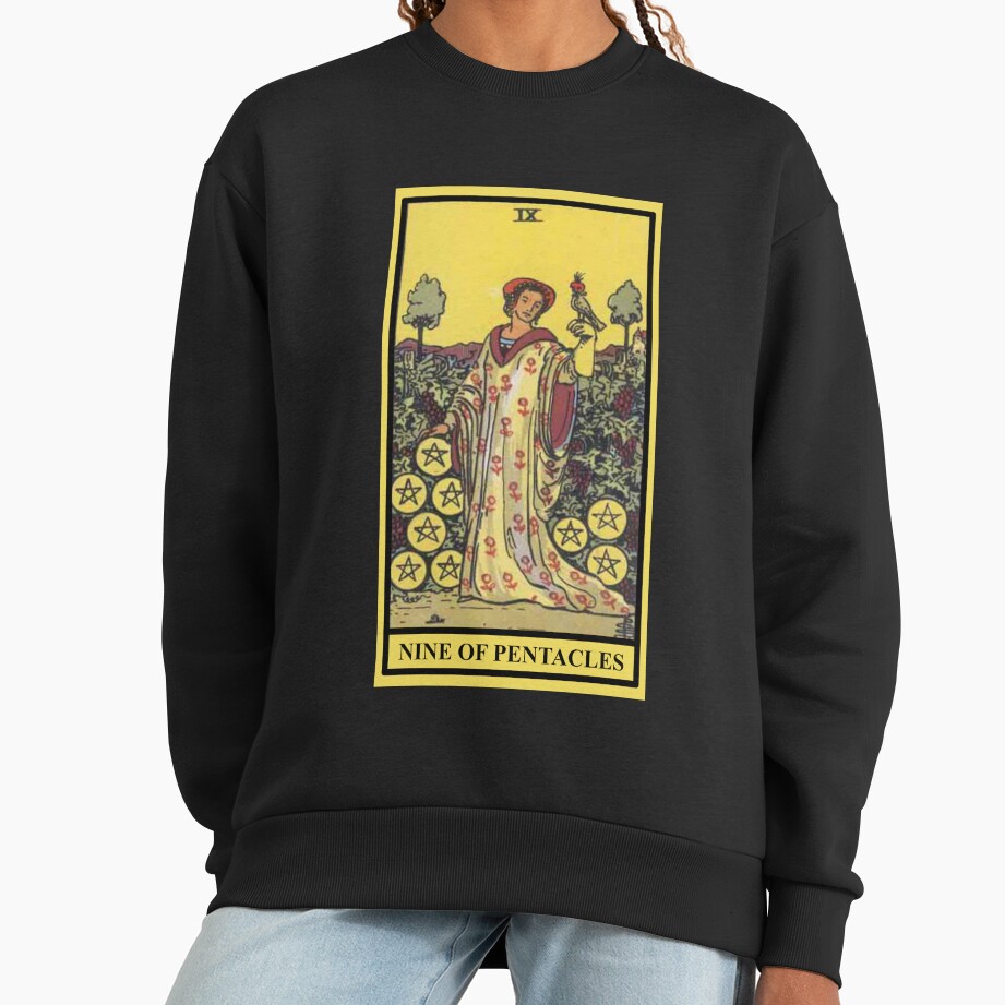 Nine Of Pentacles Tarot Design Sweatshirt - Image 3