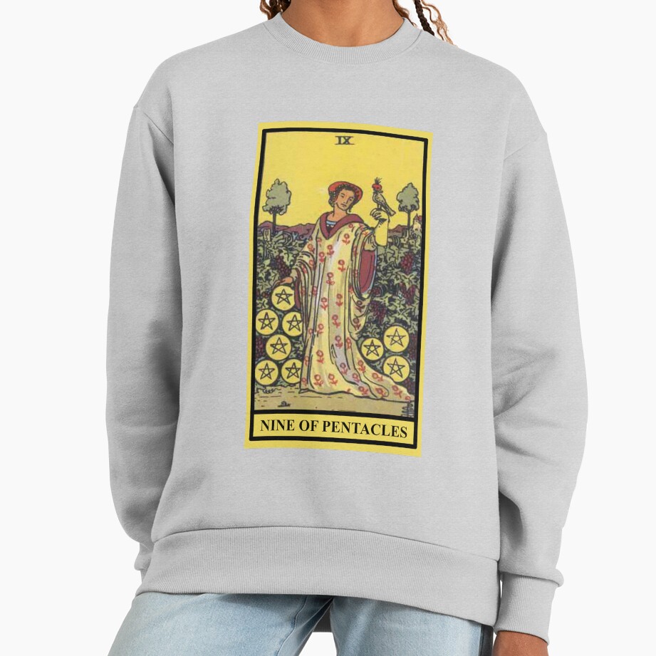 Nine Of Pentacles Tarot Design Sweatshirt - Image 4