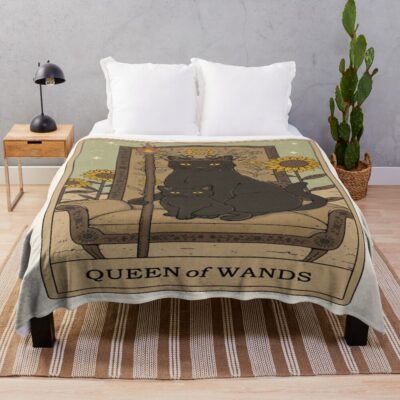Queen Of Wands Mystic Tarot Design Throw Blanket