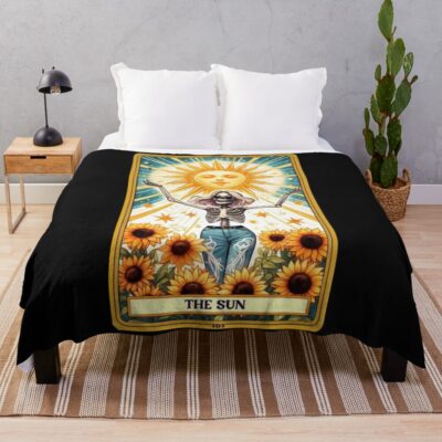 The Sun Sunflower Boho Tarot Design Throw Blanket