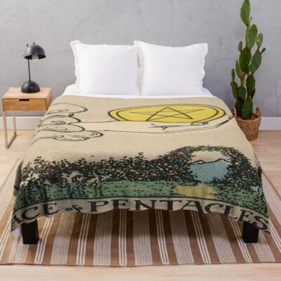 Ace Of Pentacles Minor Arcana Design Throw Blanket