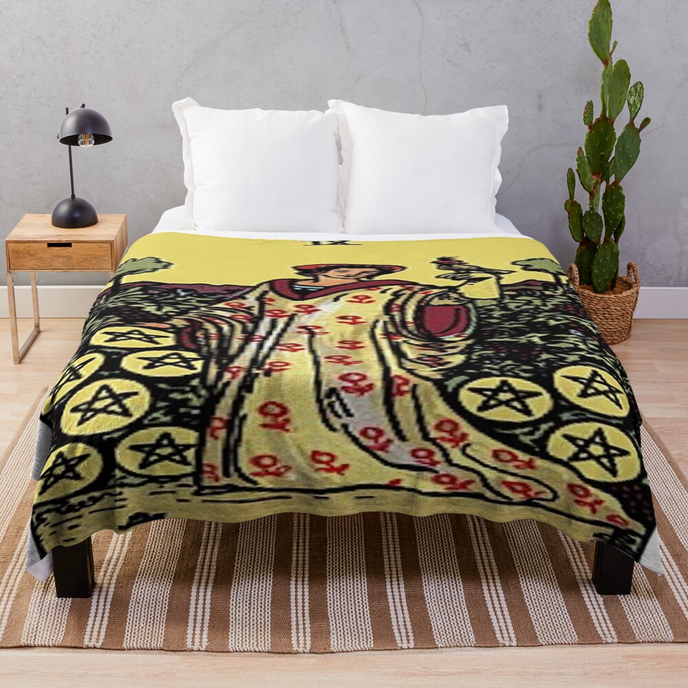 Nine Of Pentacles Arcana Design Throw Blanket