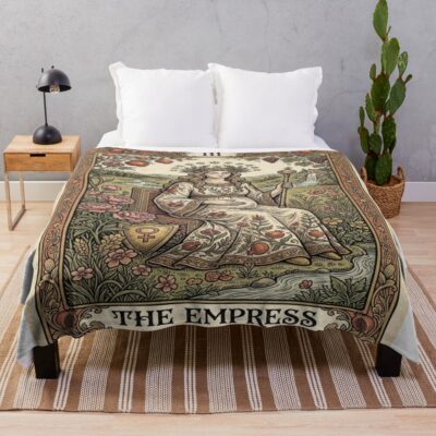 The Empress Peony Botanical Tarot Design Throw Blanket