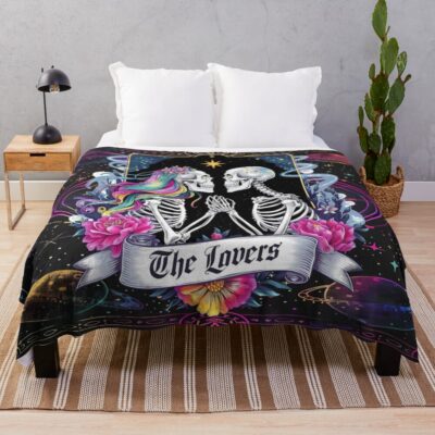 The Lovers Skeleton Soulmates Cosmic Tarot Throw Blanket