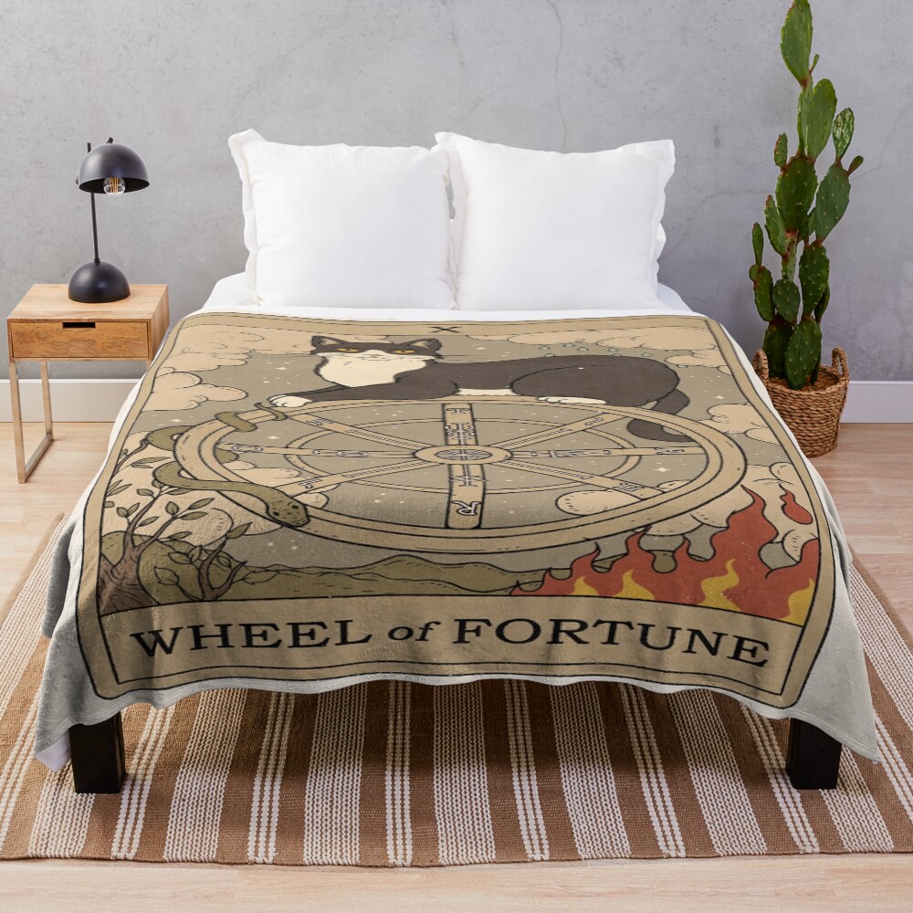 Wheel Of Fortune Cats Tarot Design Throw Blanket
