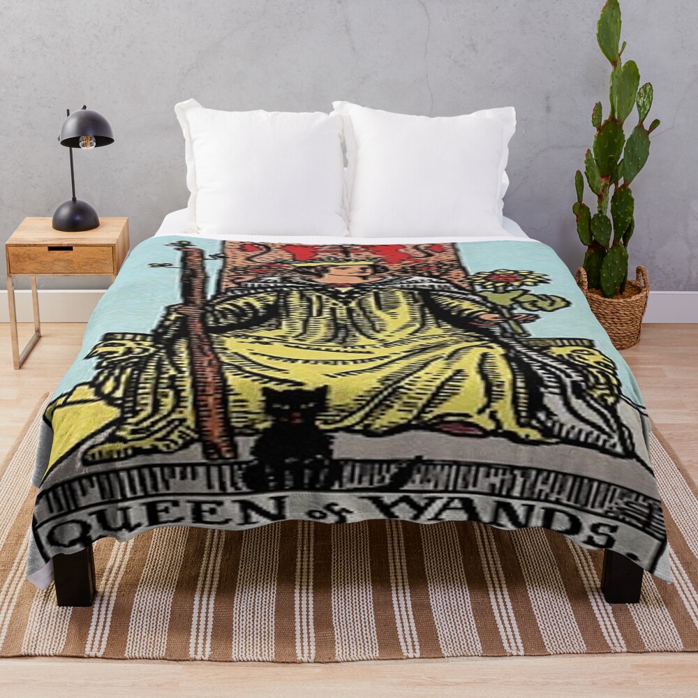 Queen Of Wands Classic Tarot Design Throw Blanket