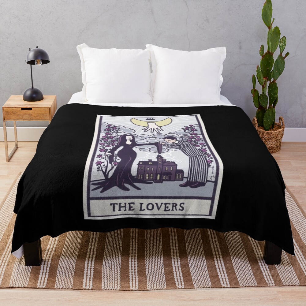 The Lovers Addams Family Tarot Design Throw Blanket