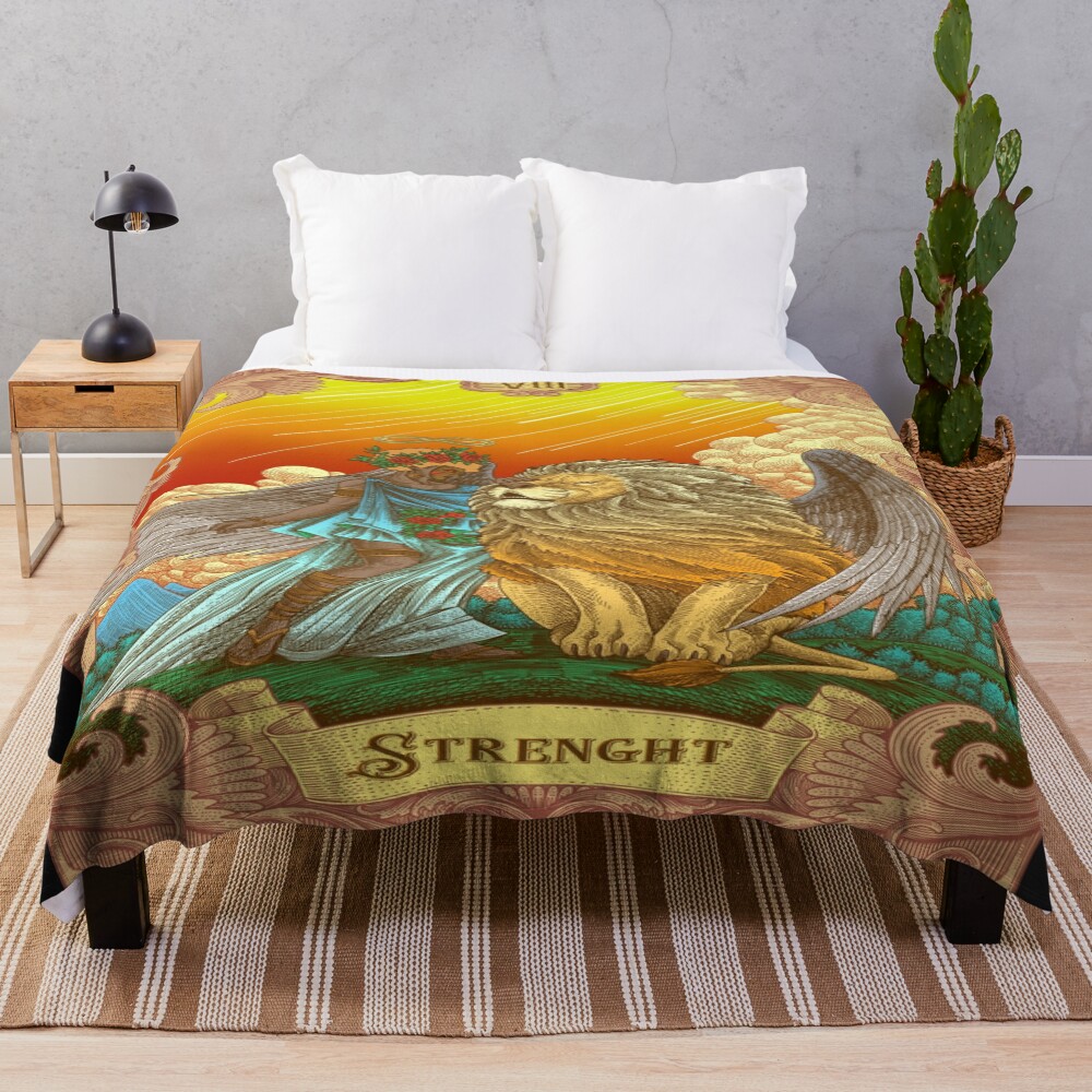 Strength Tarot Mystic Illustration Design Throw Blanket