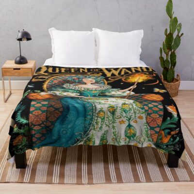 Queen Of Wands Tarot Design Throw Blanket