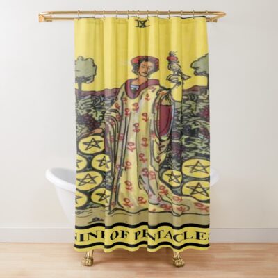 Nine Of Pentacles Tarot Design Shower Curtain