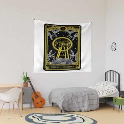 Wheel Of Fortune Black Tarot Design Tapestry