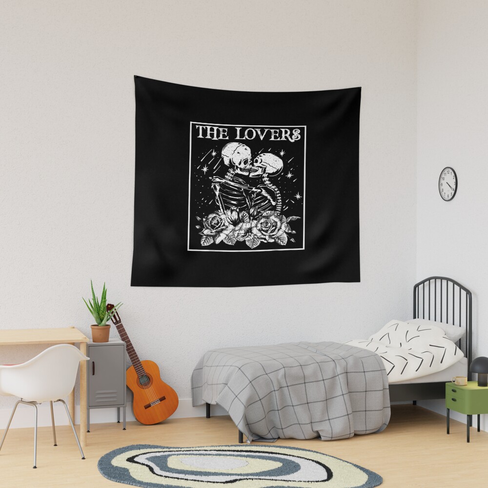 The Lovers Skeleton Kissing Floral Tarot Tapestry
