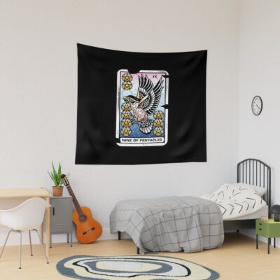 Nine Of Pentacles Vintage Tattoo Design Tapestry