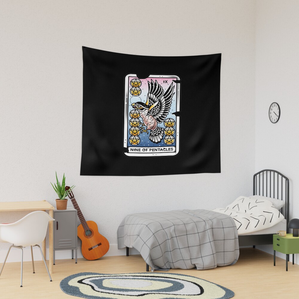 Nine Of Pentacles Vintage Tattoo Design Tapestry