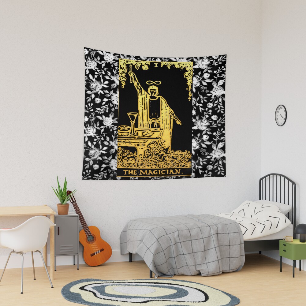 The Magician Floral Tarot Design Tapestry