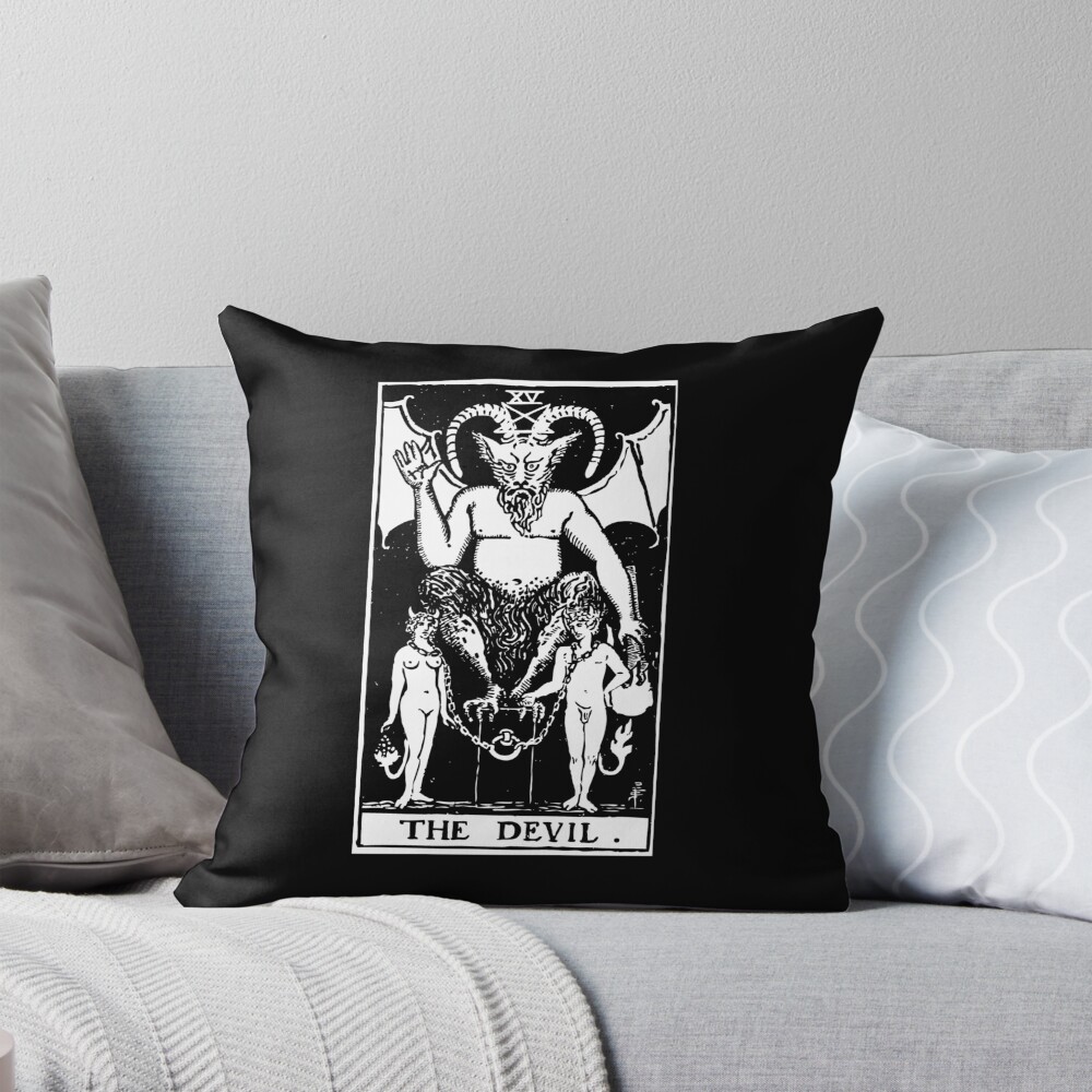 The Devil Black White Arcana Design Throw Pillow