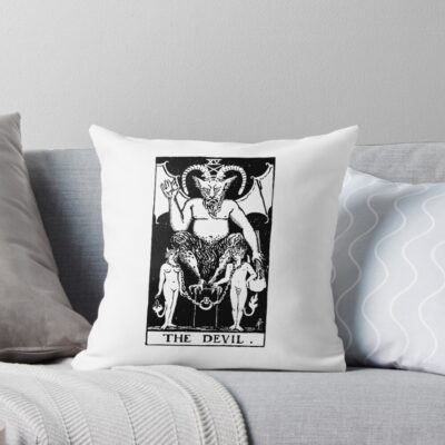 The Devil Black White Tarot Design Throw Pillow