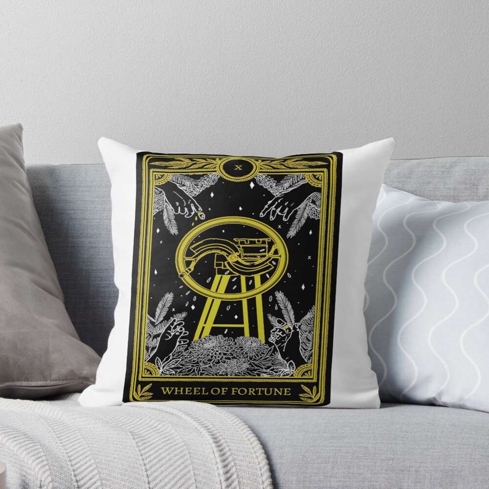 Wheel Of Fortune Black Tarot Design Throw Pillow
