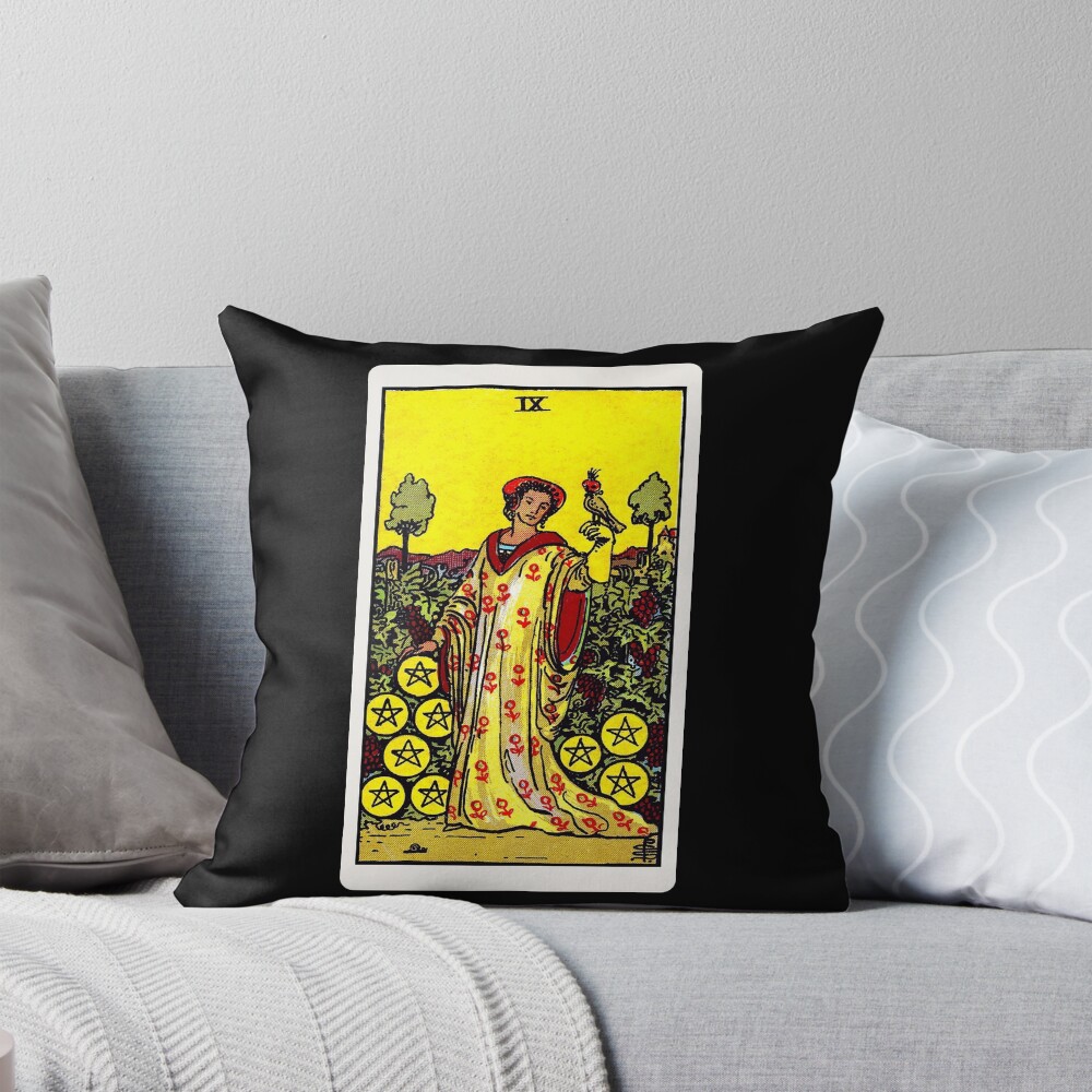 Nine Of Pentacles Rider Waite Smith Tarot Throw Pillow