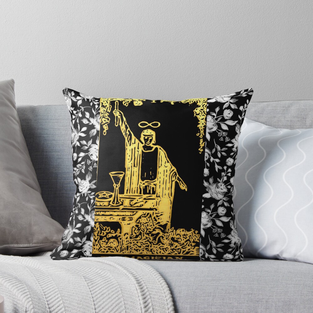 The Magician Floral Tarot Design Throw Pillow