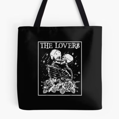 The Lovers Skeleton Kissing Floral Tarot Tote Bag