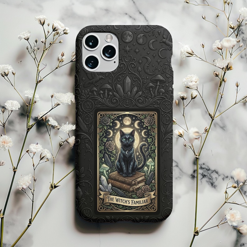 The Witchs Familiar Black Cat Tarot Phone Case - Image 2