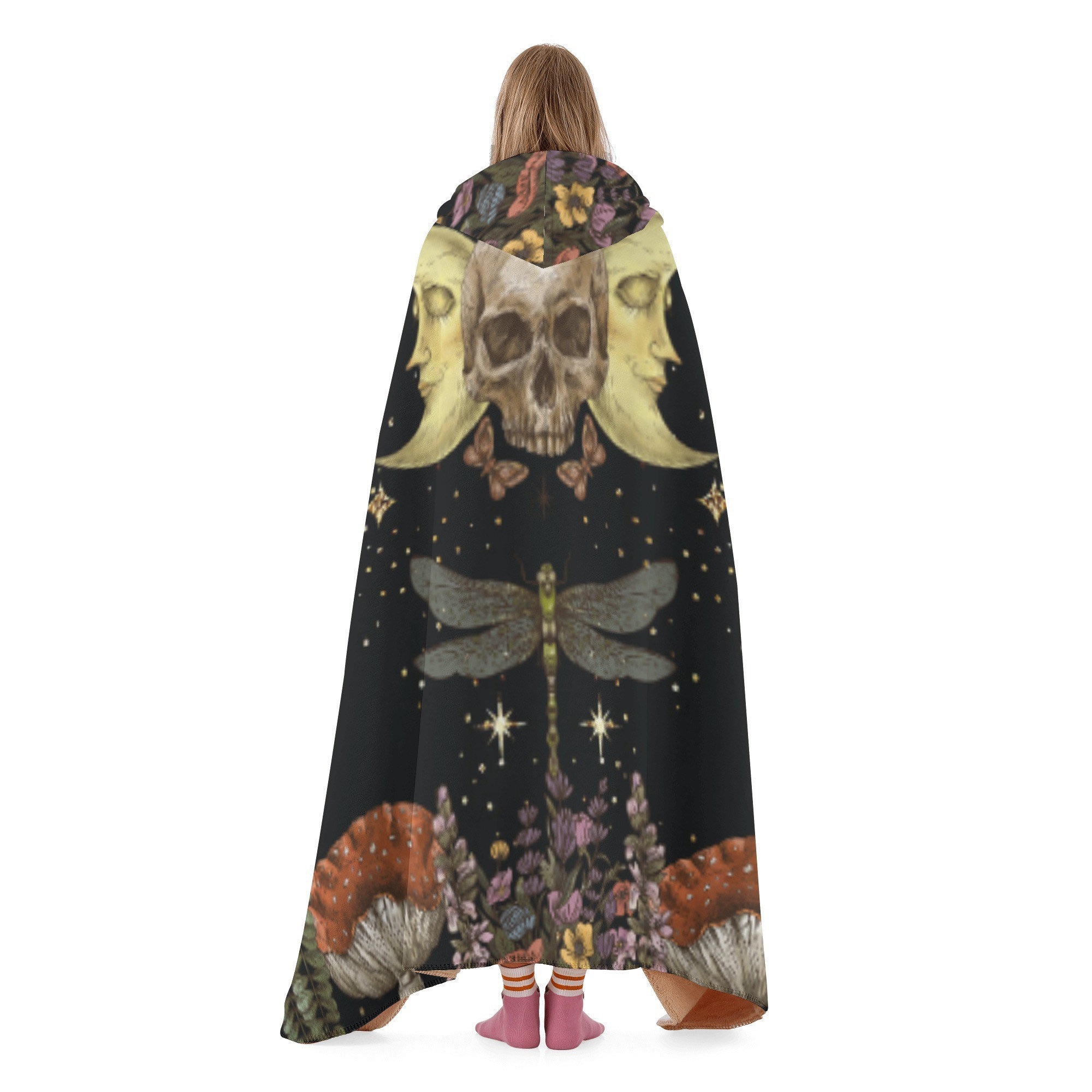 Witchy Moon Skull Dark Cottagecore Hooded Blanket - Image 3