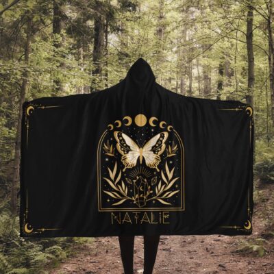 Personalized Moth Whimsigoth Sherpa Hooded Blanket