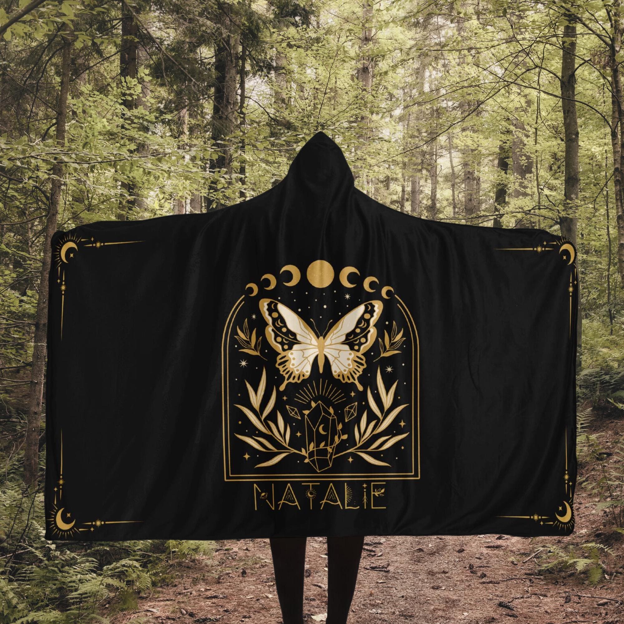 Personalized Moth Whimsigoth Sherpa Hooded Blanket